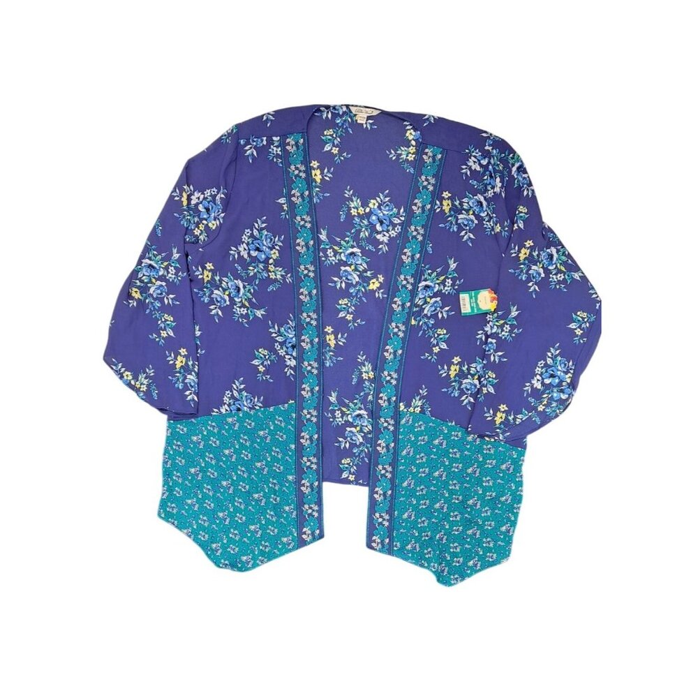 Pioneer Woman Floral Kimono Jacket XXL XXXL Sharkbite Duster Blue Boho 2X 3X New - Picture 1 of 10